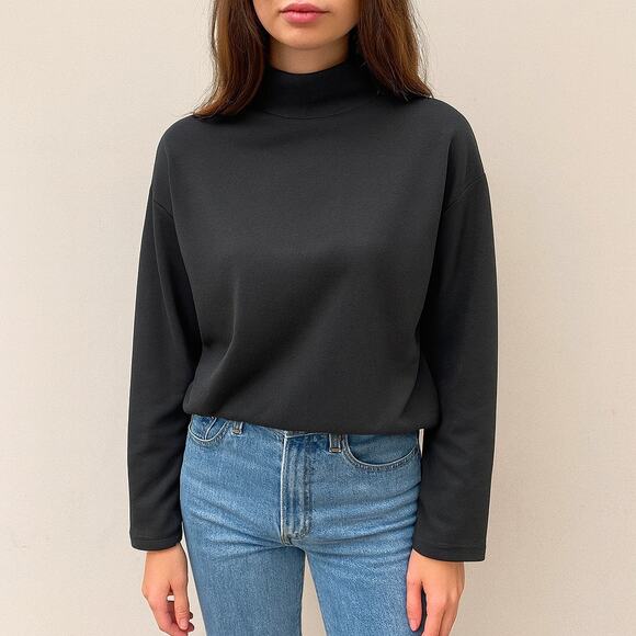 Eileen Fisher SZ XS Stretch Jersey Knit Mock Neck Top In Black - Picture 1 of 5